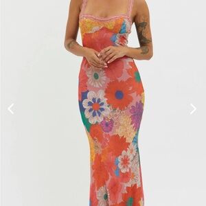 Orange and Red Bodycon Maxi Dress with Sweetheart Neckline for Wedding Guest